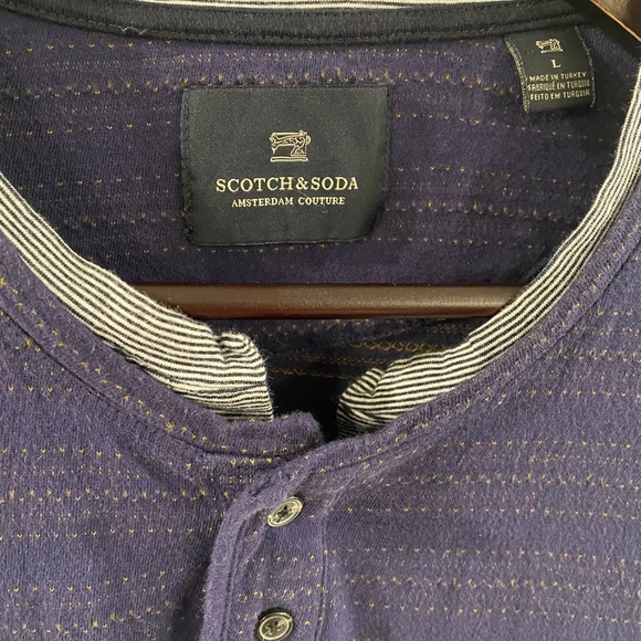 Scotch & Soda Striped Henley Layered Long Sleeve Navy Mens Large - Picture 3 of 7